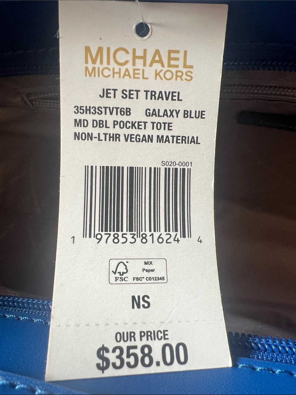 Michael Kors Galaxy Blue Pebbled Leather Tote Jet Set Medium - Picture 6 of 10